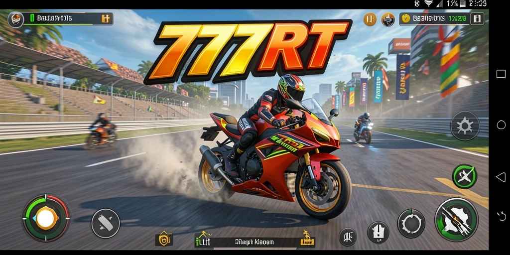 Gameplay seru 777RT dengan balapan motor yang menegangkan.