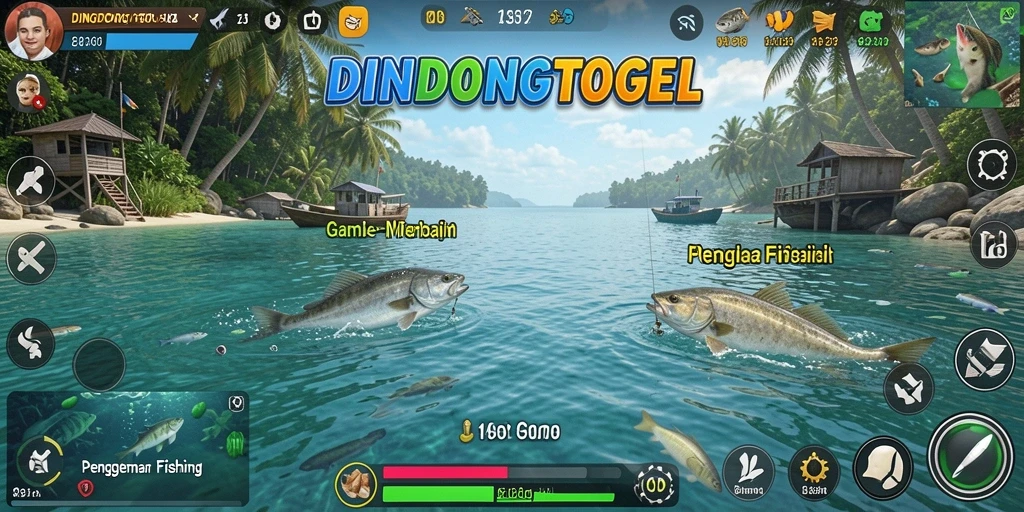 Screenshot gameplay DINGDONGTOGEL menampilkan aktivitas memancing yang menyenangkan.