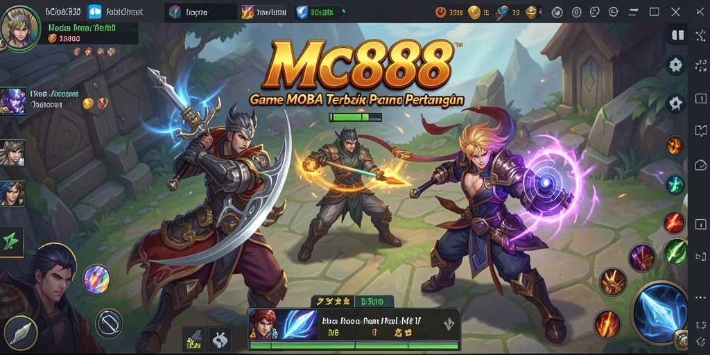 Screenshot gameplay MOBA MC888 dengan pertarungan yang intens.