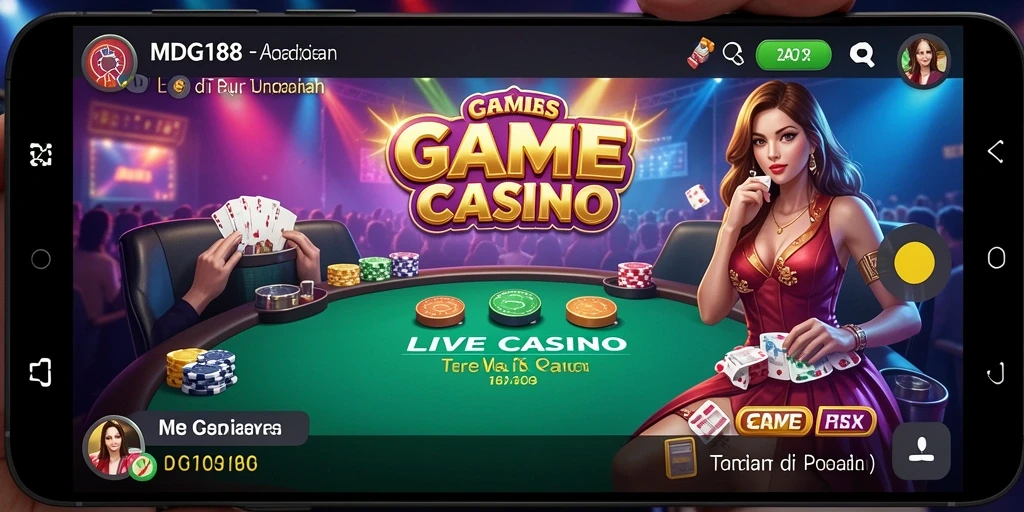Screenshot gameplay MDG188 menampilkan dealer langsung dan interaksi pemain.