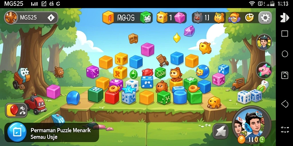 Screenshot gameplay MG525 menampilkan berbagai teka-teki yang menarik.
