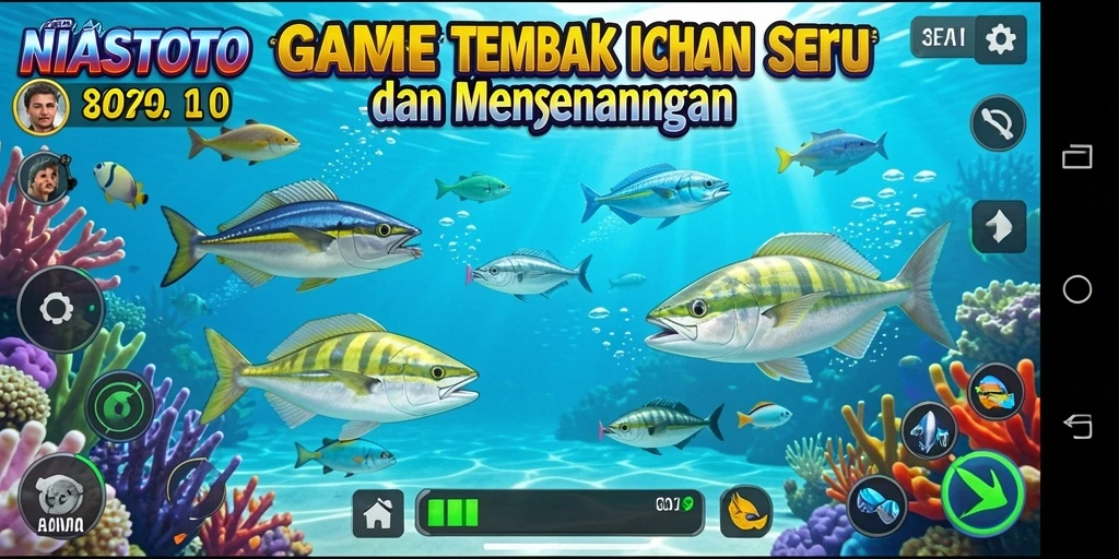 Tampilan screenshot gameplay seru NIASTOTO dengan aksi tembak ikan.