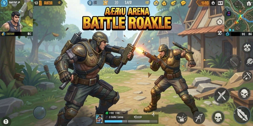 Gameplay intens RAKYATJP di arena Battle Royale.
