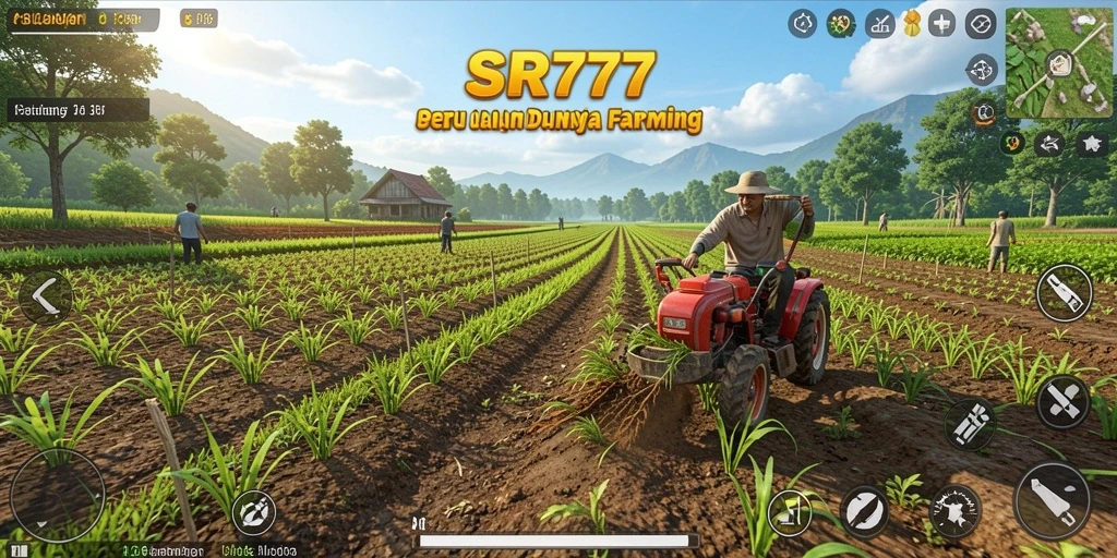 Tangkapan layar gameplay SR777 menampilkan suasana pertanian yang ceria.
