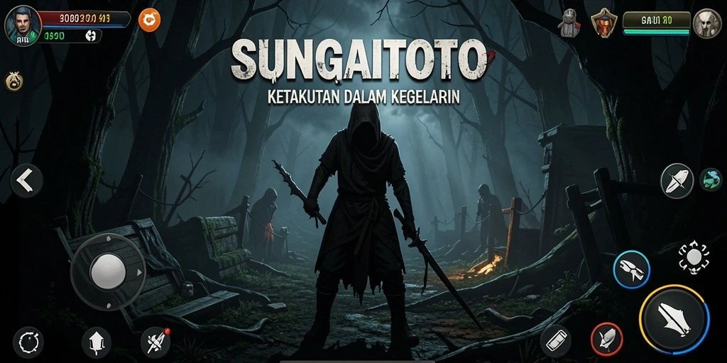 Tangkapan layar utama SUNGAITOTO menampilkan suasana mencekam dan gameplay yang menyeramkan.
