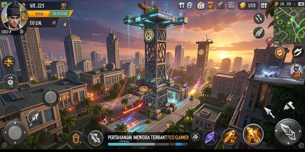 Screenshot utama V21 menunjukkan aksi seru dalam game Tower Defense.
