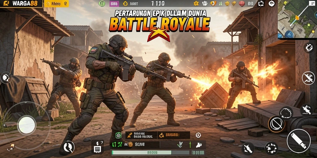 Gameplay seru WARGA88 dalam pertarungan Battle Royale.