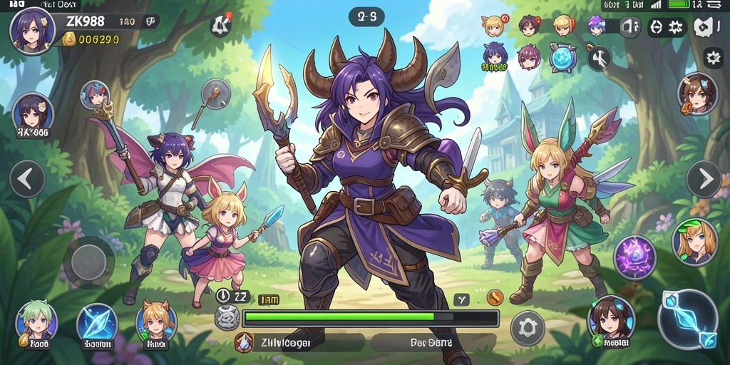 Tangkapan layar ZK988 menunjukkan aksi seru di dunia anime yang penuh warna.